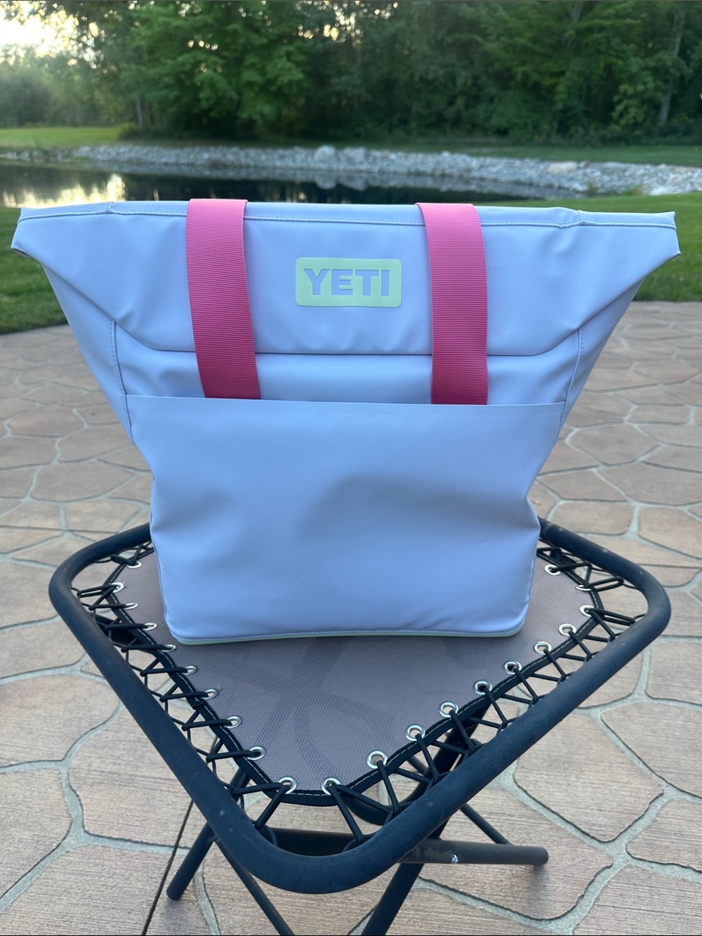 Yeti Light Blue Tote with Pink Shoulder Straps